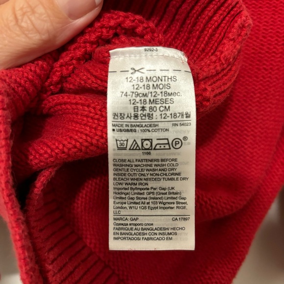 Red Baby Gap Cable Knit Sweater 12-18 Months. - Picture 6 of 6